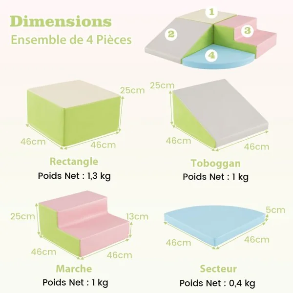 Ensemble de Blocs en Mousse pour Grimper et Ramper pour Bébé Ensemble de Blocs de Construction Doux 8 Couleurs au Choix