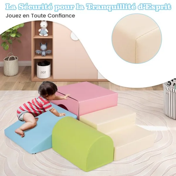 Ensemble de Blocs en Mousse pour Grimper et Ramper pour Bébé Ensemble de Structures de Blocs de Construction Doux Rose/Rouge/Violet