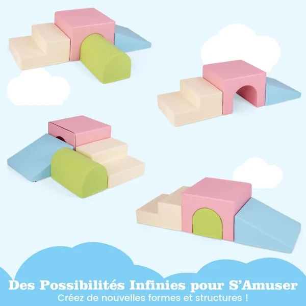 Ensemble de Blocs en Mousse pour Grimper et Ramper pour Bébé Ensemble de Structures de Blocs de Construction Doux Rose/Rouge/Violet