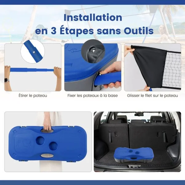 Ensemble de Filet et Raquettes de Badminton Ensemble de Badminton Portable 2 Volants Filet Premium 2 Raquettes Boîte de Rangement Jeu Bleu