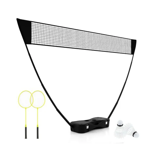 Ensemble de Filet et Raquettes de Badminton Ensemble de Badminton Portable 2 Volants Filet Premium 2 Raquettes Boîte de Rangement Jeu Noir