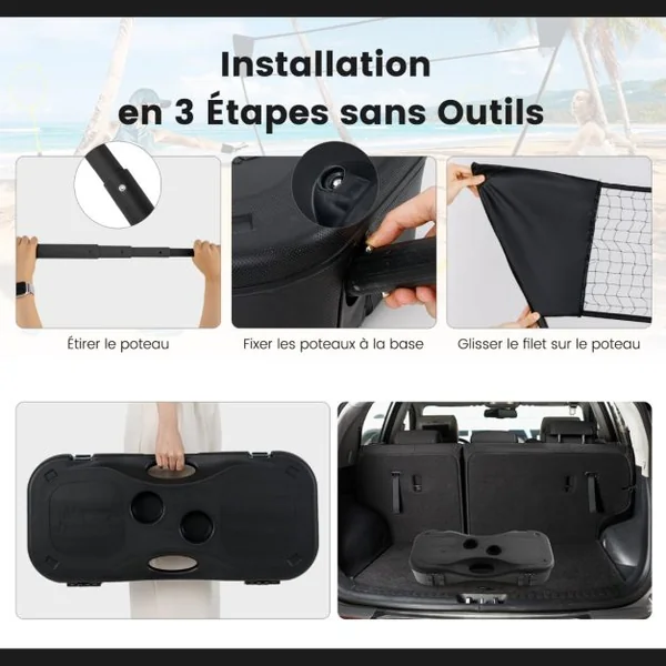 Ensemble de Filet et Raquettes de Badminton Ensemble de Badminton Portable 2 Volants Filet Premium 2 Raquettes Boîte de Rangement Jeu Noir