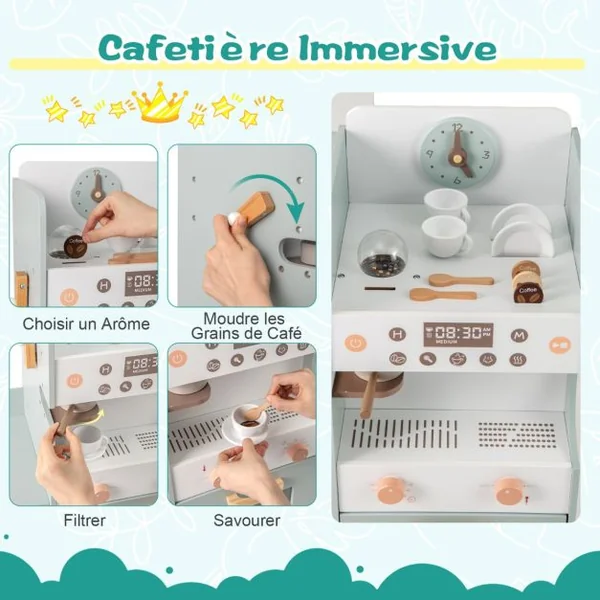 Ensemble de Jeu d'Epicerie pour Enfants Supermarché en Bois avec Distributeur Automatique Comptoir de Caisse pour 3+ Ans Gris