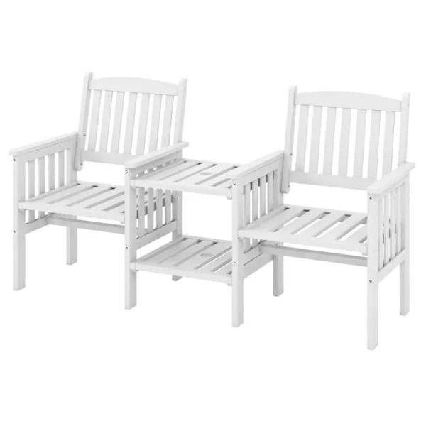 Ensemble de Meubles de Patio 2 Places en Bois de Sapin Salon de Jardin avec 2 Chaises à Lattes Table Basse Blanc