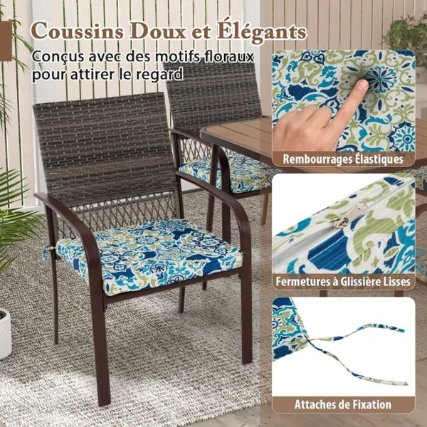 Ensemble de Meubles de Patio 5 Pièces Salon de Jardin 4 Fauteuils en Rotin avec Coussins et Table Carrée avec Trou pour Parasol