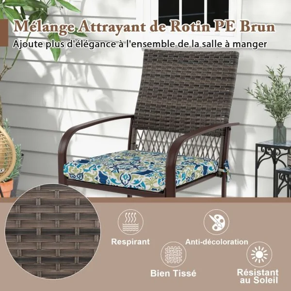 Ensemble de Meubles de Patio 5 Pièces Salon de Jardin 4 Fauteuils en Rotin avec Coussins et Table Carrée avec Trou pour Parasol