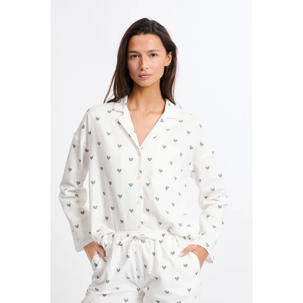 Ensemble de pyjama 2 pièces à motif coeur en coton flanelle