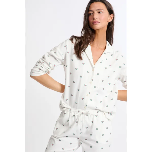 Ensemble de pyjama 2 pièces à motif coeur en coton flanelle