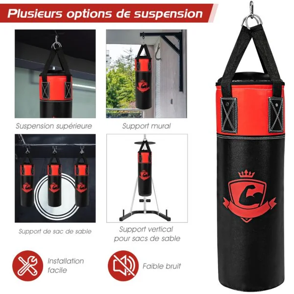 Ensemble de Sac de Frappe Enfants 60cm avec Gants de Boxe Bandages Sac de Rangement Entraînement au Karaté Taekwondo Noir