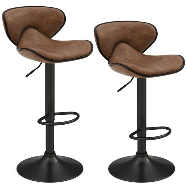 Ensemble de Tabourets de Bar Réglables en Hauteur de 2 Chaises de Bar Rembourrées avec Dossier Cadre en Métal Brun Rustique