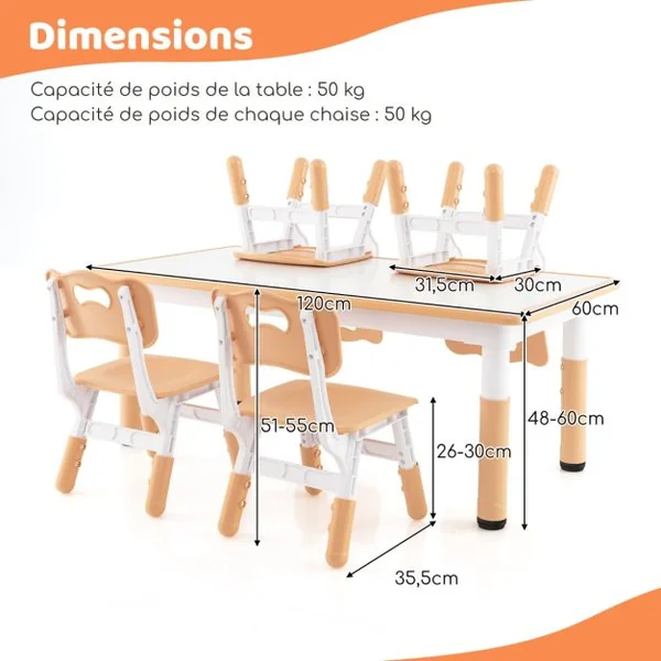 Ensemble Table Enfant et 4 Chaises Bureau Réglable en Hauteur avec Plateau Graffiti Pieds Antidérapants Table Multifonction Vert/Naturel/Rose