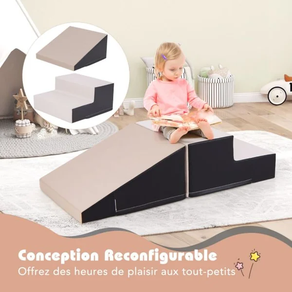 Escalier et Toboggan pour Nourrissons et Tout-Petits Ensemble de Jeux Doux pour Enfants Blocs en Mousse Douce Jaune/Gris/Violet