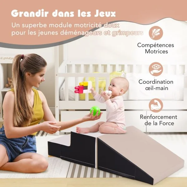 Escalier et Toboggan pour Nourrissons et Tout-Petits Ensemble de Jeux Doux pour Enfants Blocs en Mousse Douce Jaune/Gris/Violet