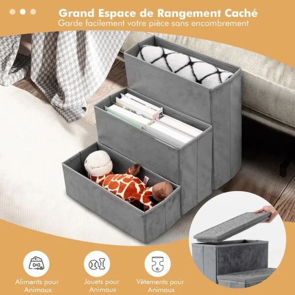 Escalier pour Chien à 3 Marches Rampe pour Chien Pliable Antidérapante pour Lits Canapés Canapés-lits Échelle Portable Gris