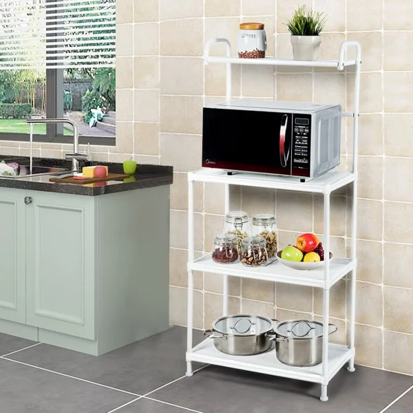 Etagère de Cuisine à 4 Niveaux Multifonctionnelle 60 x 34,5 x 136 CM Pieds Réglables Gris/Blanc/Noir