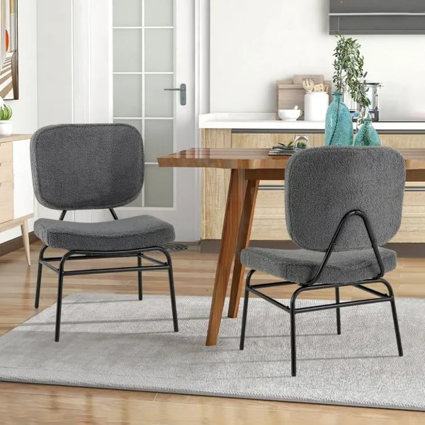 Fauteuil Accent Rembourré Fauteuil de Lecture en Sherpa avec Rembourrage en Éponge Patins Ajustables & Cadre en Métal Chaise Moderne Beige/Gris