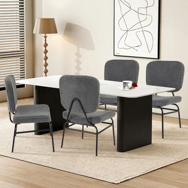Fauteuil Accent Rembourré Fauteuil de Lecture en Sherpa avec Rembourrage en Éponge Patins Ajustables & Cadre en Métal Chaise Moderne Beige/Gris