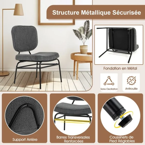 Fauteuil Accent Rembourré Fauteuil de Lecture en Sherpa avec Rembourrage en Éponge Patins Ajustables & Cadre en Métal Chaise Moderne Beige/Gris