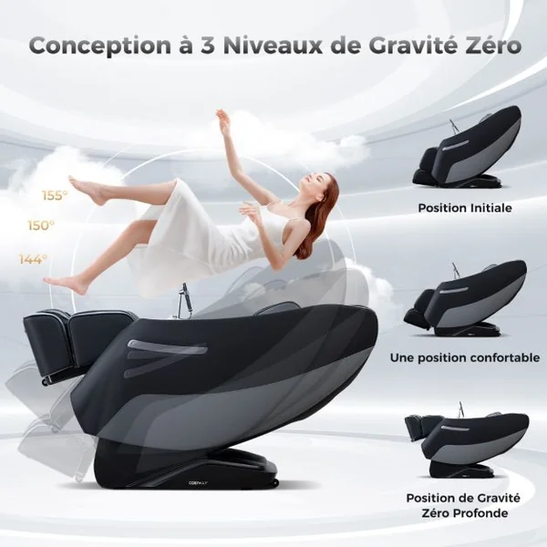 Fauteuil de Massage Électrique Inclinable Rail SL avec 12 Modes Automatiques 5 Techniques de Massage Chauffage et Rouleaux de Pied Blanc/Noir