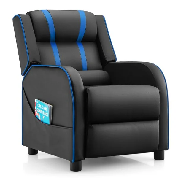 Fauteuil pour Enfant en Cuir PU avec Repose-pieds Charge 50kg Bleu