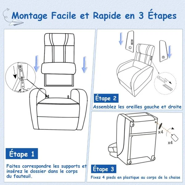 Fauteuil pour Enfant en Cuir PU avec Repose-pieds Charge 50kg Bleu