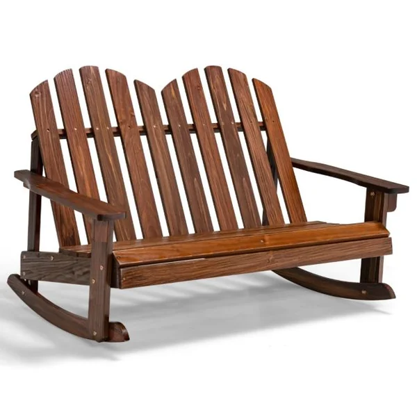 Fauteuil à Bascule Jardin en Bois de Sapin 2 Places pour Enfants de 3 Ans+ avec Inclinaison 30°Charge 100 kg Café