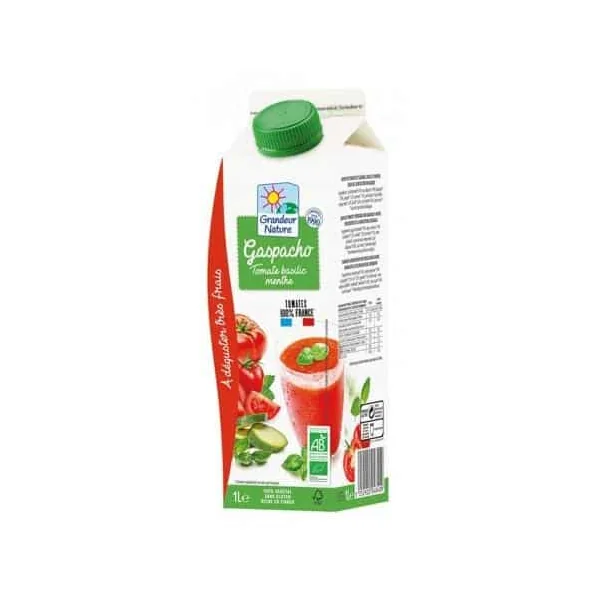 Gaspacho Tomate Basilic Menthe Bio 1L – Grandeur Nature