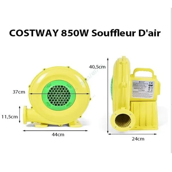 Gonfleur Électrique 850W pour Château Gonflable&Toboggan Souffleur Électrique Résistant à Haute Température 8 Piquets de Sol Jaune