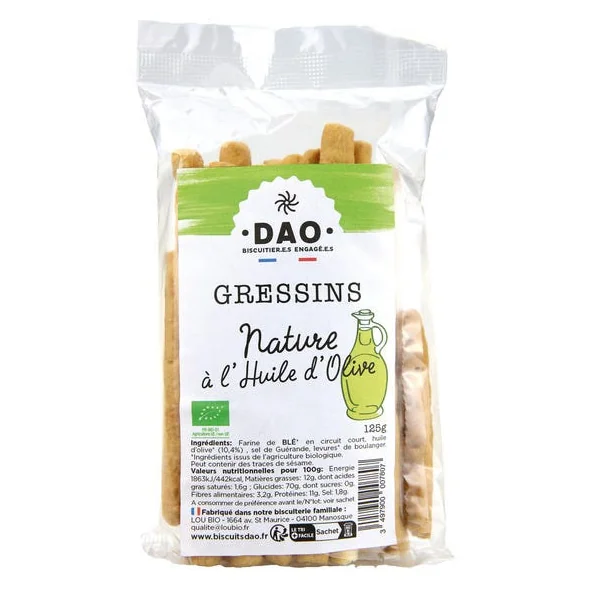 Gressin nature à l'huile d'olive 125g