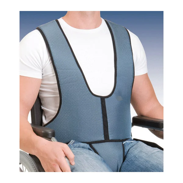 Harnais-gilet de maintien au fauteuil à fermeture zip avec support périnéal