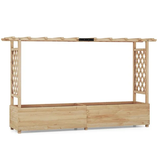 Jardinière avec 2 Treillis Latéraux Toit Suspendu en Bois de Sapin avec Trou de Drainage Lit de Jardin Surélevé 200,5x113,5x44cm Orange/Naturel