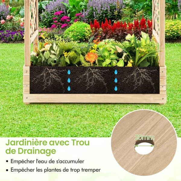 Jardinière avec Treillis Latéraux et Toit Suspendu Bois Sapin Pré-huilé 110x44x113,5 CM Bac à Fleurs avec Trou de Drainage Orange/Natural/Café