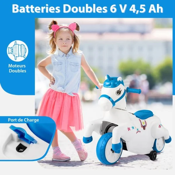 Jouet à Chevaucher Licorne 12 V avec Roues d'Entraînement Musique Démarrage à un Bouton et Affichage LED Rose Rouge/Bleu