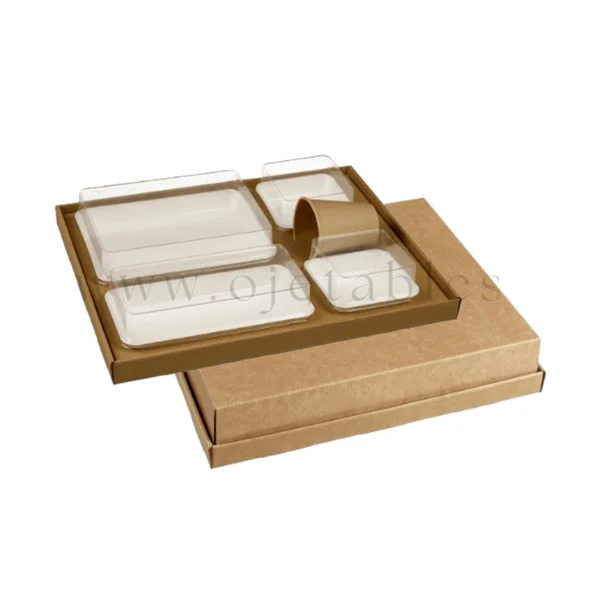 Kits Plateau repas biodégradable kraft kanopée avec assiettes blanches par 50u