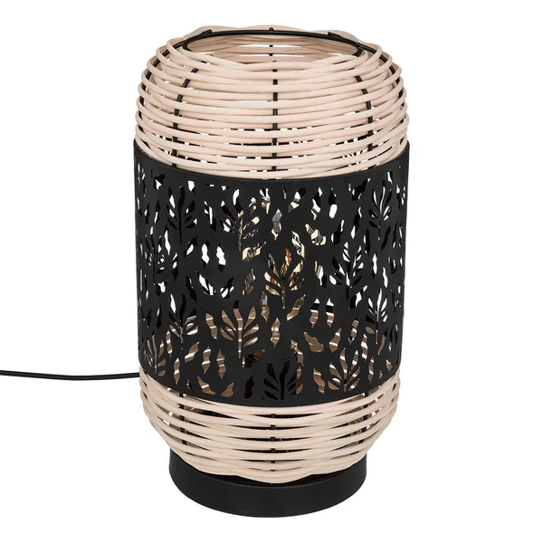 Lampe COSY MIX en métal et rotin H 30cm