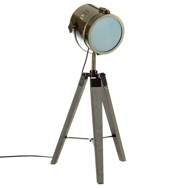 Lampe trépied spot métal bois H 68cm
