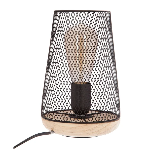 Lampe à poser métal bois noire H 23cm