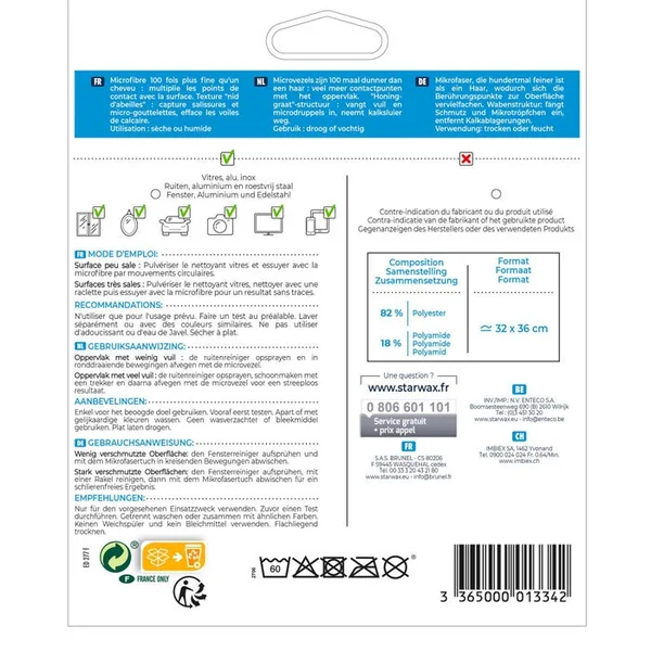 Lavette microfibre spéciales vitres STARWAX