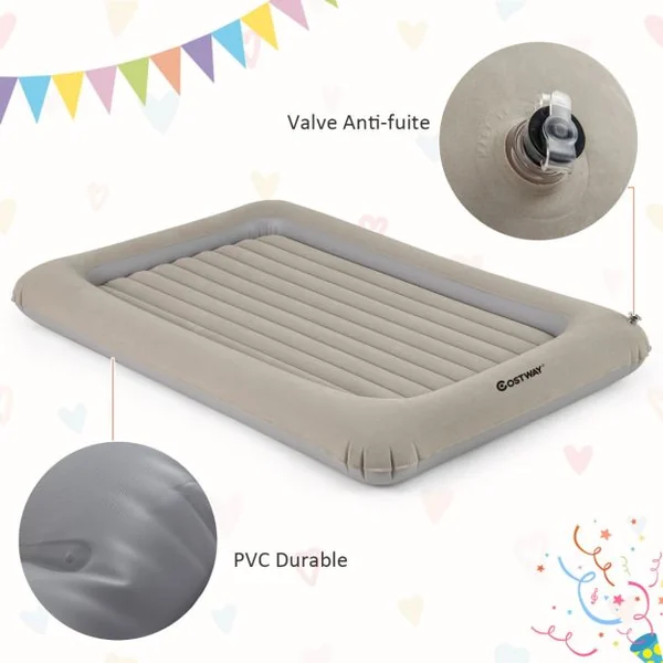 Lit de Voyage Gonflable Matelas Pneumatique Portable pour Enfants Pompe Electrique Rebords de Lit Surélevés Matelas Double Face Gris/Bleu