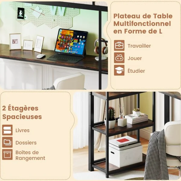 Lit Mezzanine 200 x 90 cm avec Bureau Lit Surélevé avec LED Station de Charge et Rangement & Garde-corps de Sécurité et Échelle Noir/Argent