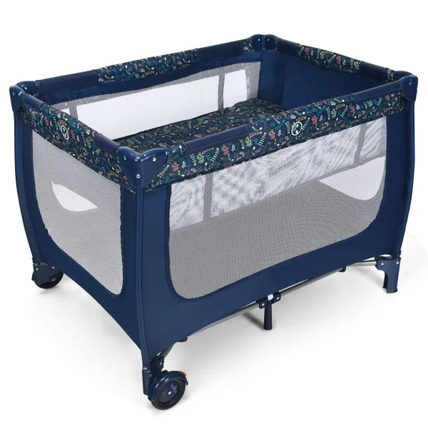 Lit Parapluie pour bébé avec Matelas roulettes Sac de transport Parc Bébé 0-36 Mois Charge Max : 15KG Bleu/Gris