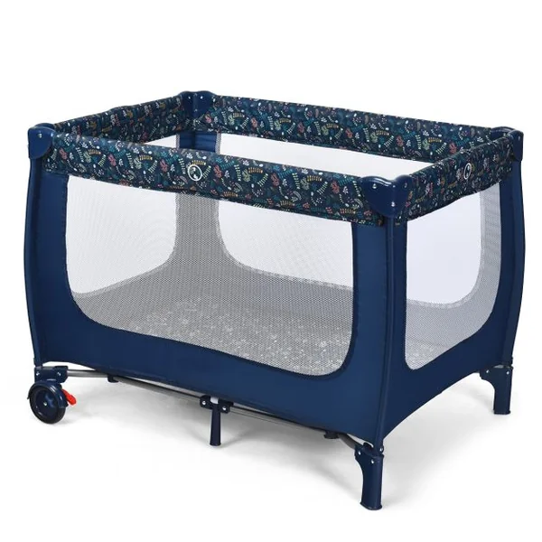 Lit Parapluie pour bébé avec Matelas roulettes Sac de transport Parc Bébé 0-36 Mois Charge Max : 15KG Bleu/Gris