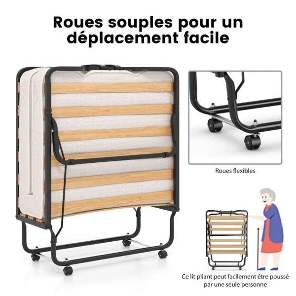 Lit Pliable 80 x 200 cm avec Matelas en Mousse à Mémoire de Forme & Fibre Hypoallergénique Lit pour Invités Pliable Fabriqué en Italie
