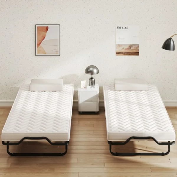 Lit Pliable 90 x 200 cm Lit d'Oappoint avec Matelas en Mousse à Mémoire de Forme & Fibre Hypoallergénique Fabriqué en Italie