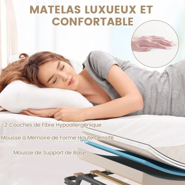 Lit Pliable 90 x 200 cm Lit d'Oappoint avec Matelas en Mousse à Mémoire de Forme & Fibre Hypoallergénique Fabriqué en Italie