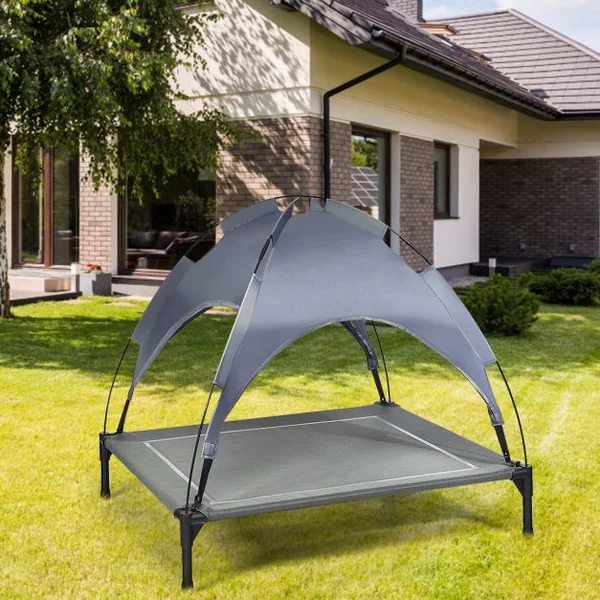 Lit pour Chien sur Pieds Cadre en Acier Robuste Utilisable à l'Intérieur et l'Extérieur 90 X 81 X 86 CM/105 X 87 X 89 CM