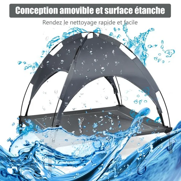 Lit pour Chien sur Pieds Cadre en Acier Robuste Utilisable à l'Intérieur et l'Extérieur 90 X 81 X 86 CM/105 X 87 X 89 CM