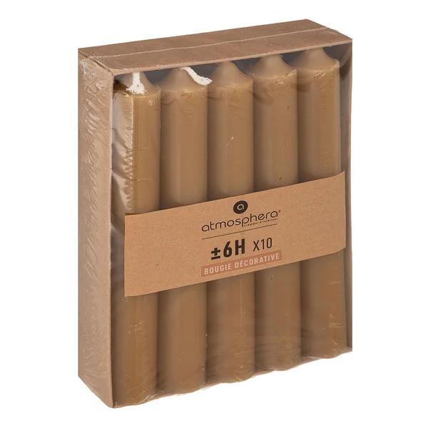 Lot de 10 bougies bâton jaune H 16cm
