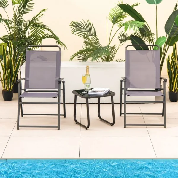 Lot de 2 Chaises de Jardin avec Cadre Métallique Chaises Pliantes en Tissu 2 Pièces avec Dossier Haut & Accoudoirs Noir