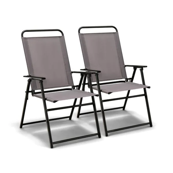 Lot de 2 Chaises de Jardin avec Cadre Métallique Chaises Pliantes en Tissu 2 Pièces avec Dossier Haut & Accoudoirs Noir